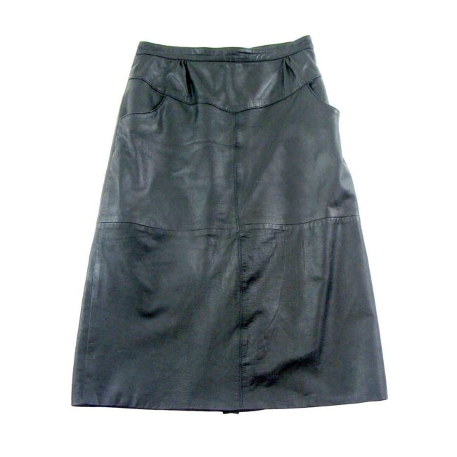 80s Black leather mid calf skirt