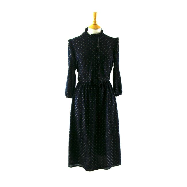 Navy polka dot 80s dress