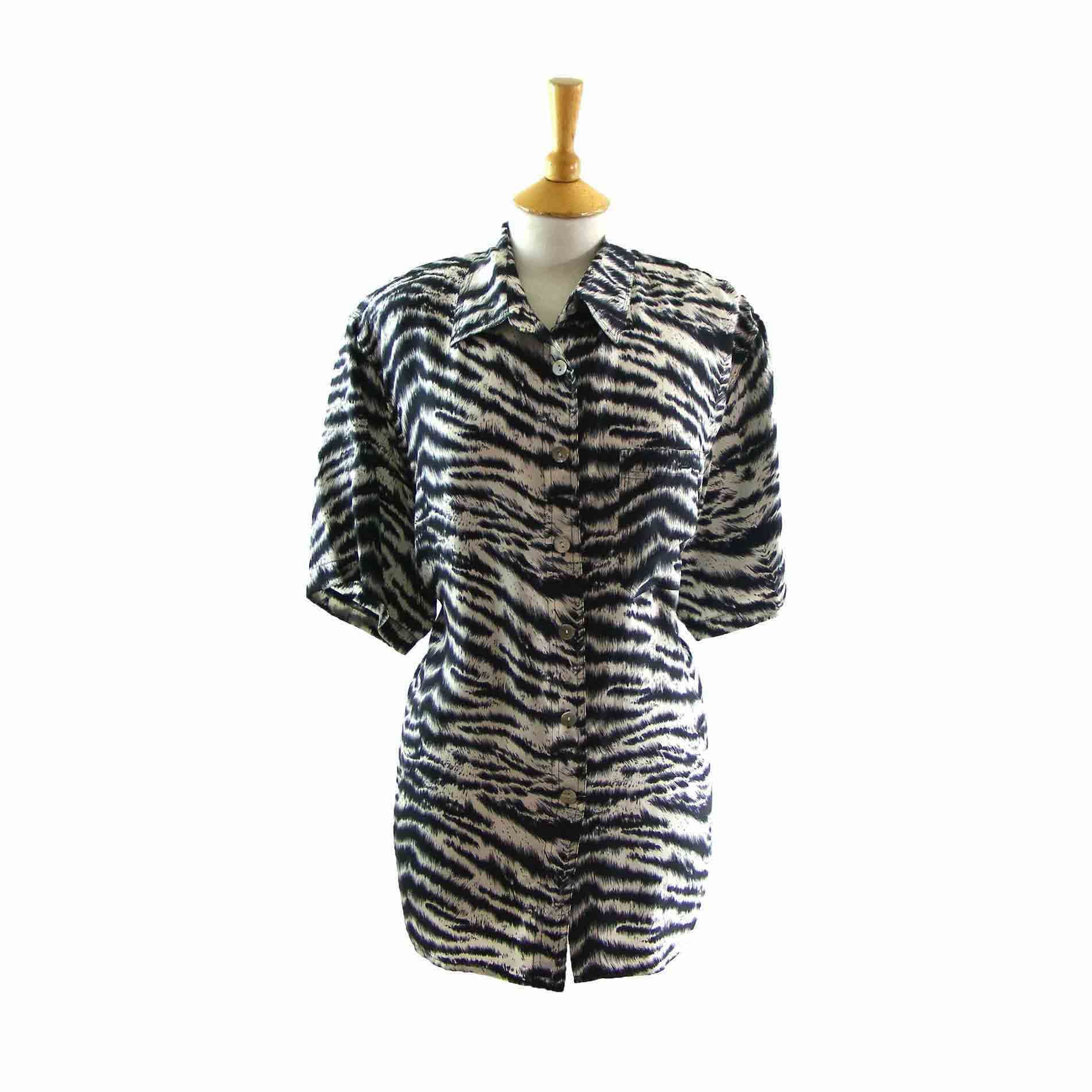 Silk animal print blouse - Blue 17 Vintage Clothing