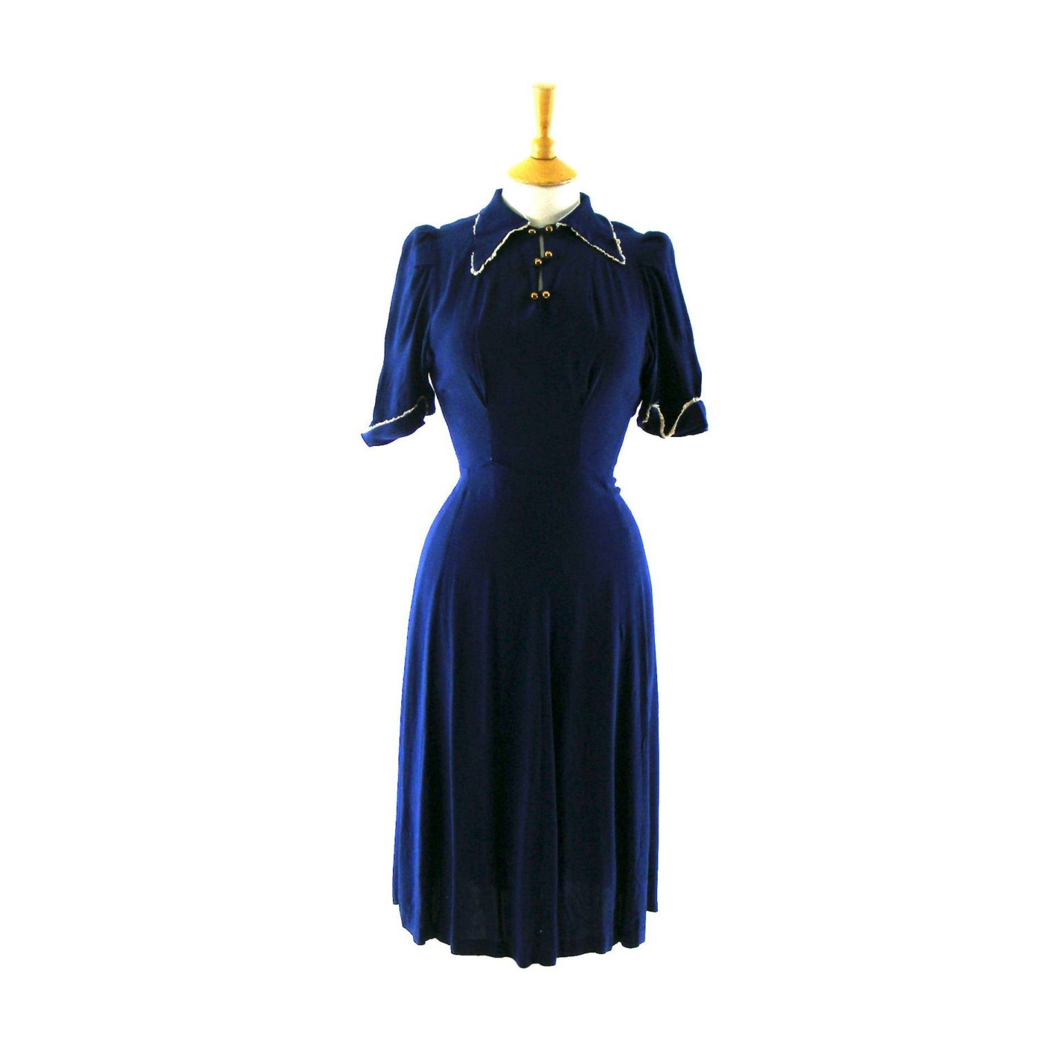 Blue 1940s dress with Barrymore collar - Blue 17 Vintage Clothing