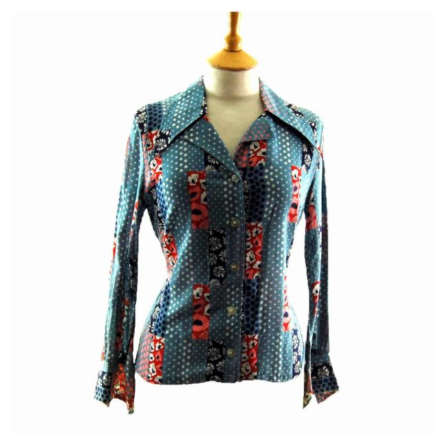 Blue-Floral-Patterned-Long-Sleeve-Button-Through-70s-Blouse