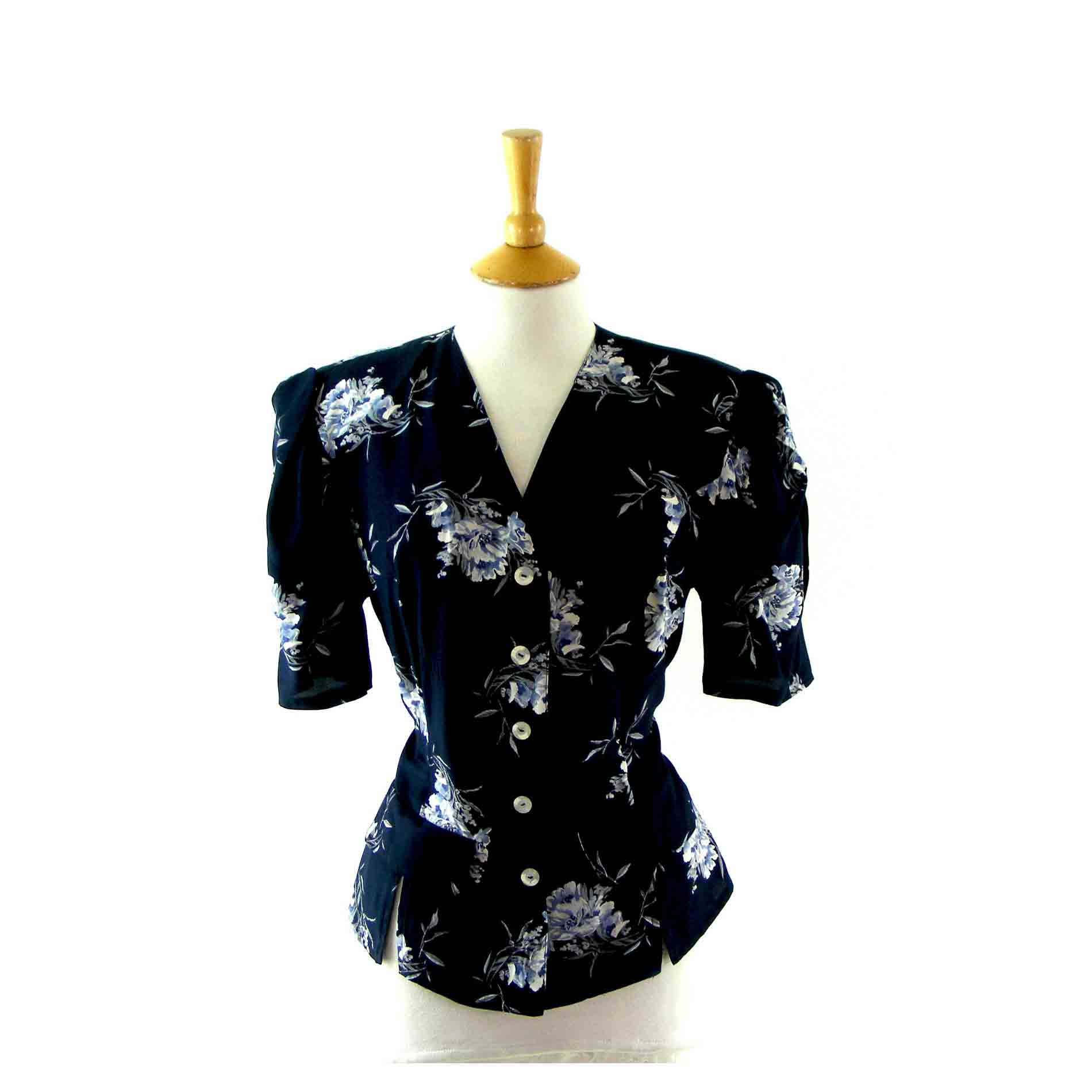 Blue and white floral blouse