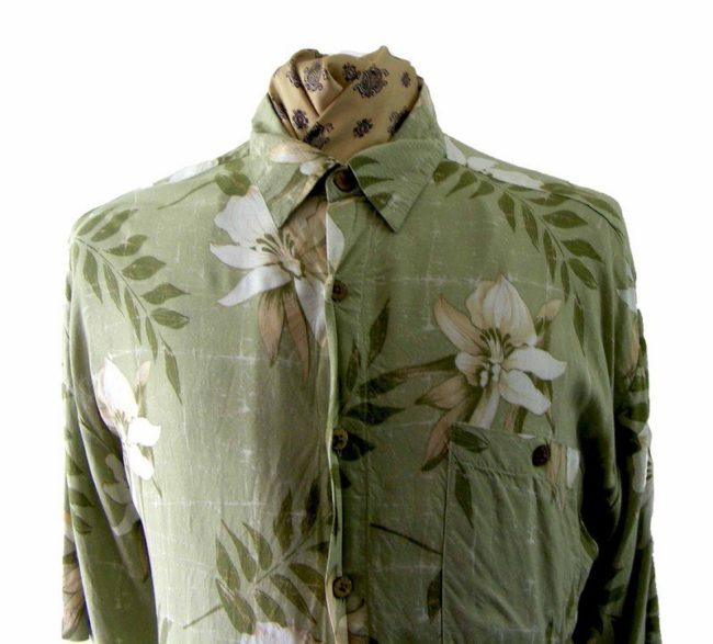 90s Green Tropical Floral Print shirt - XL - Image 2