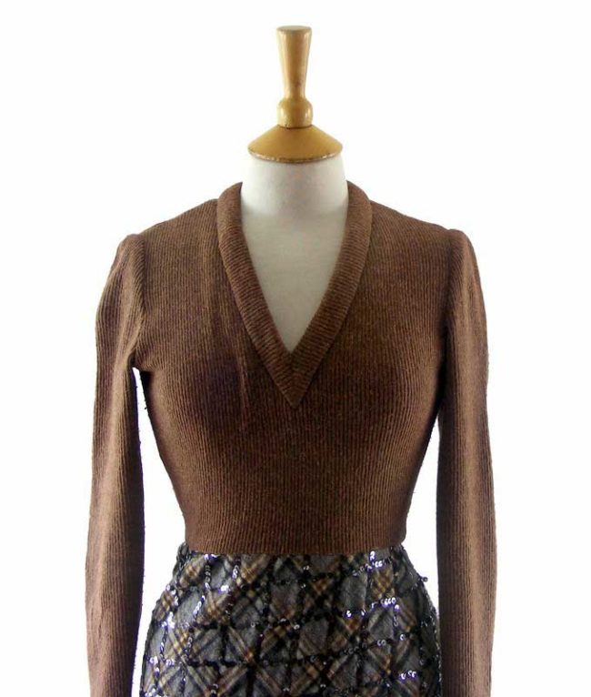 Unusual 70s Sequinned Wool Evening Dress - 8 - Image 2