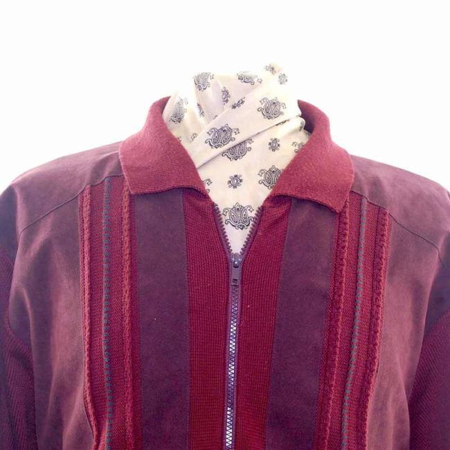 80s Bergundy Suede Wool Mens Zip Cardigan - XL - Image 3
