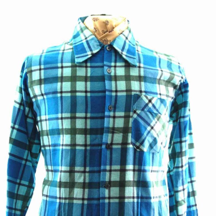 90s Mens Black Blue Flannel Shirt - L - Blue 17 Vintage Clothing