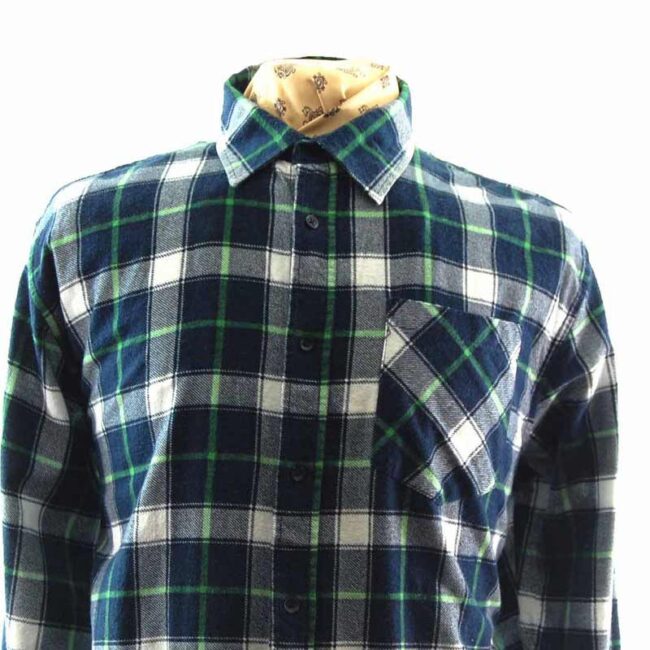90s Mens Blue White Green Flannel Shirt - 2XL - Image 2
