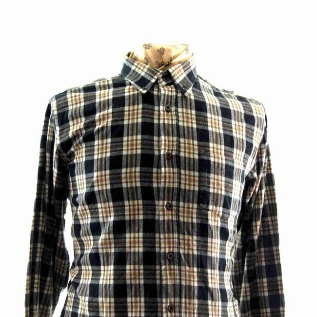 90s Mens Brown White Blue Plaid Flannel Shirt - XL - Image 2