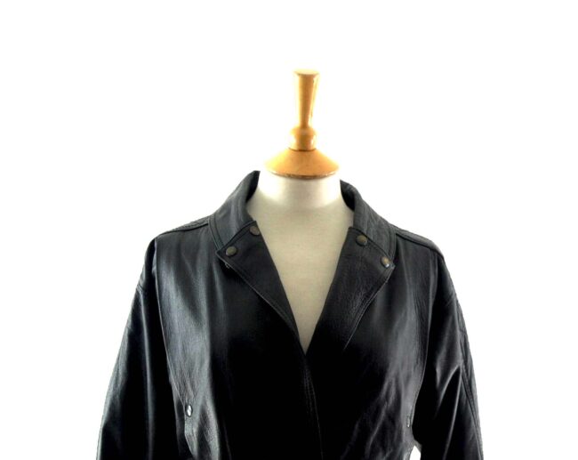 Black Leather Bomber 80s Jacket - 12 - Image 2