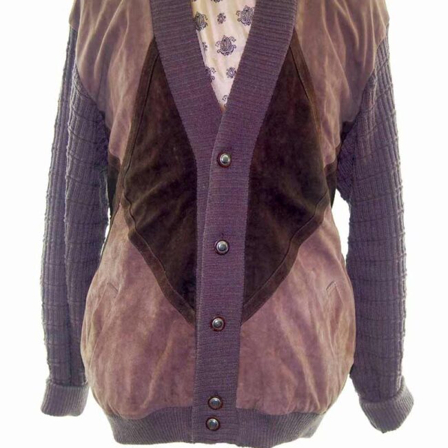 80s Brown Suede Italian Mens Button Up Cardigan - XL - Image 4