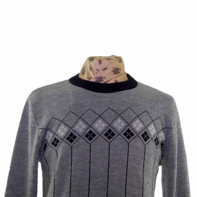 80s Mens Grey Jaquard Sweater - L - Image 2