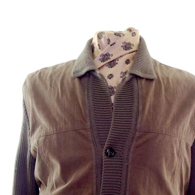 60s Mocha Suede Mens Button Cardigan - M - Image 2