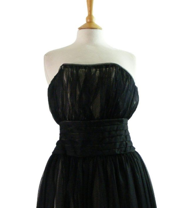 50s Full Length Strapless Black Evening Gown - Image 2