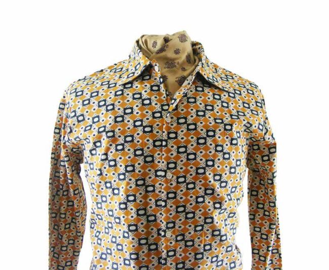 60s Dead Stock Yellow Geometric Printed shirt - L - Image 2