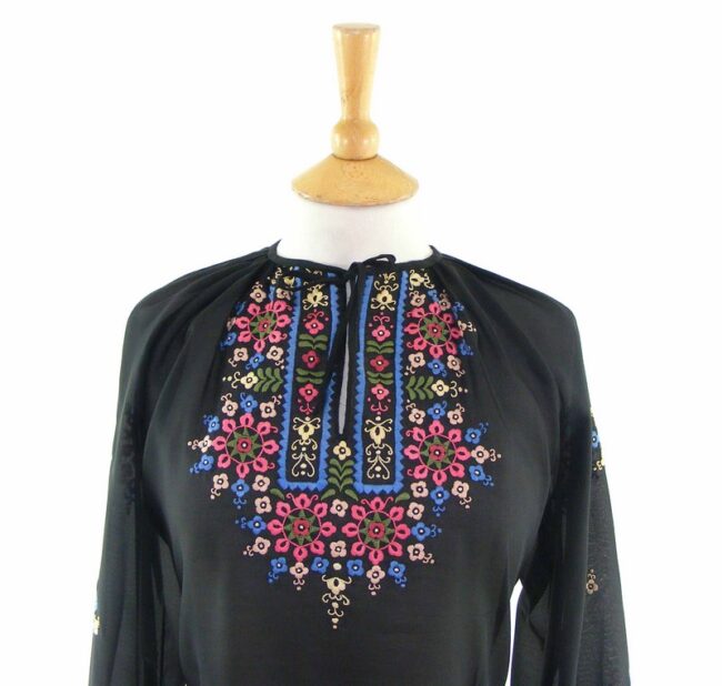 60s Ethnic Embroidered  Black Top - 14 - Image 2