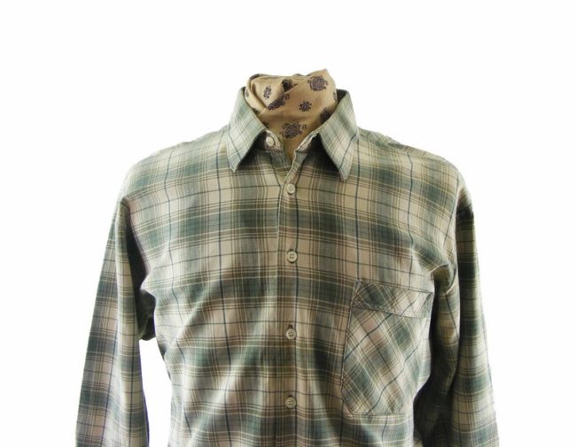60s Green Plaid Grandad Shirt - 2XL - Image 2