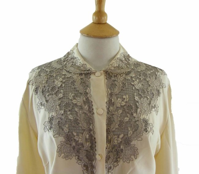 Close-up-of-60s-Hand-Embroidered-Cream-Coloured-Blouse