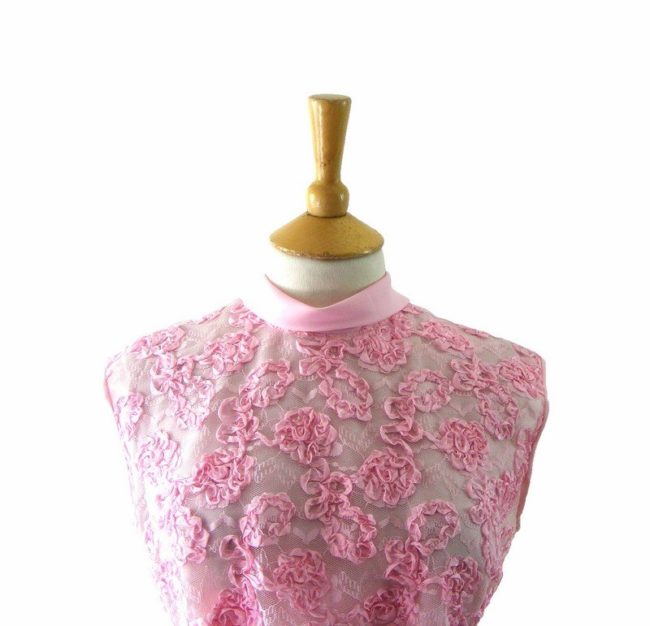 60s Pink Floral Lace Paneled Blouse - 12 - Image 2