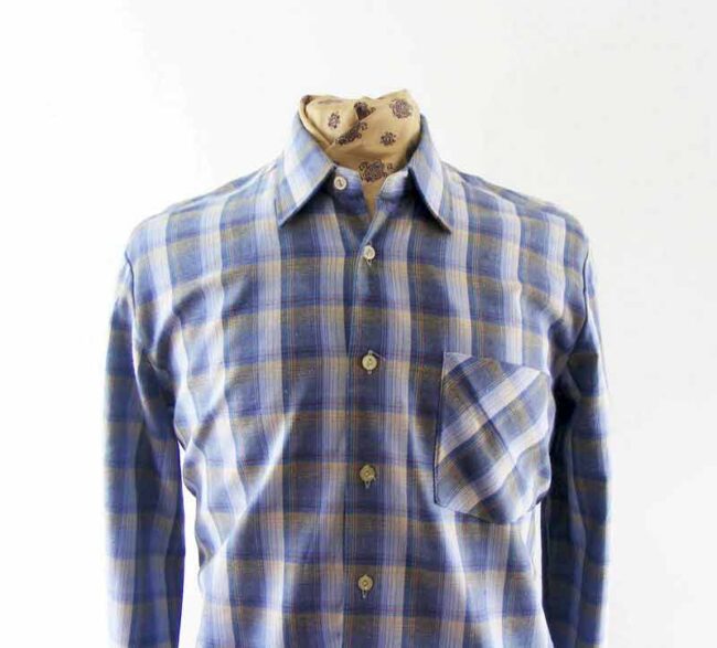 60s Plaid Grandad Cotton Shirt - 2XL - Image 2