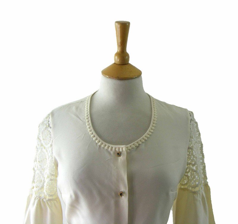 60s White Blouse With Jeweled Buttons - 8 - Image 2