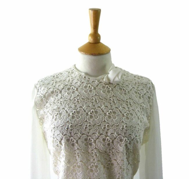 60s White Floral Lace Long Sleeve Blouse - 14 - Image 2