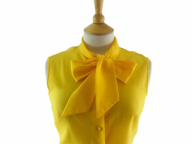 Close-up-of-60s-Yellow-Pussy-Bow-Blouse