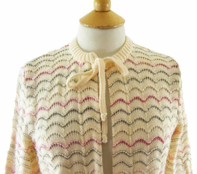 70s Art Deco Waves Patterned Knitted Cardigan - 10 - Image 2