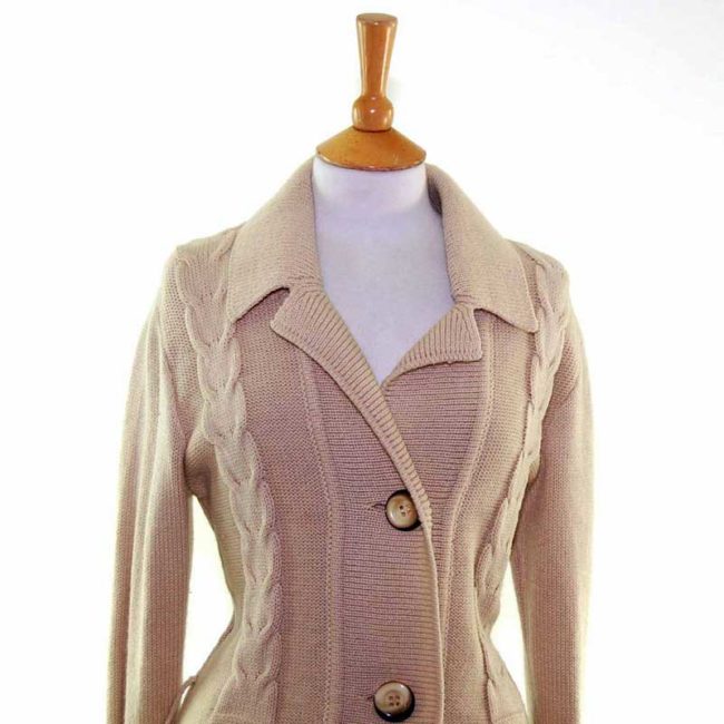 70s Beige Cable Knit Cardigan Womens Size 10 - Image 2