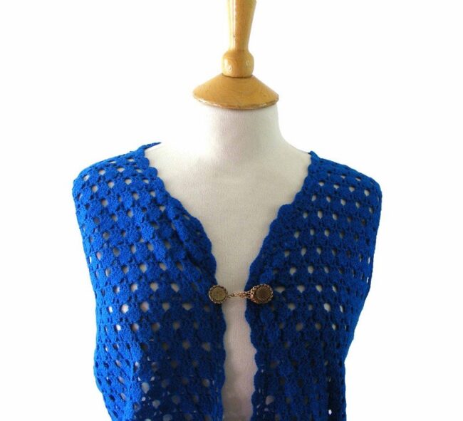70s Blue Crotchet Gilet - 10 - Image 2