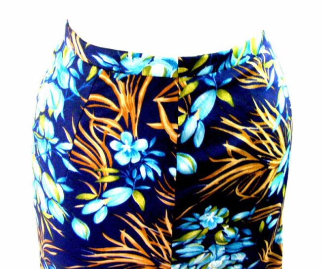70s Blue Floral Print A Line Pleated skirt - Image 2