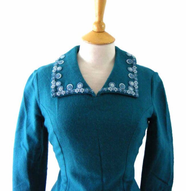 70s Blue Wool Dress - 8 - Image 2