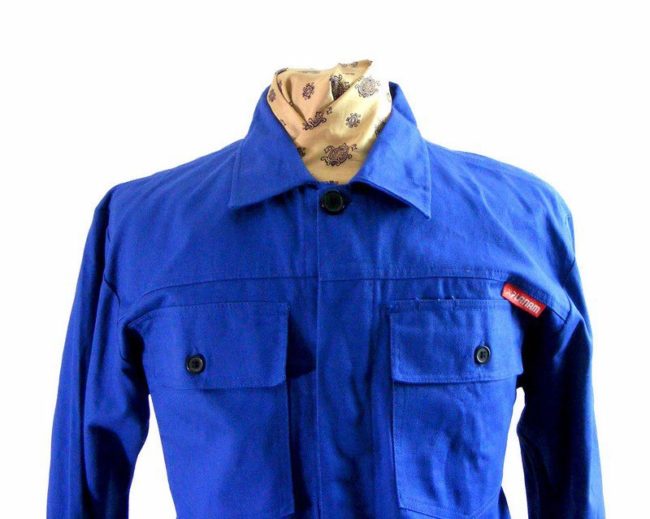 70s Cropped Blue Cotton Workwear Jacket - L - Image 2