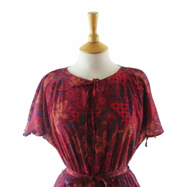 70s Floral Print Red A Line Dress With Paisley  - 8 - Image 2