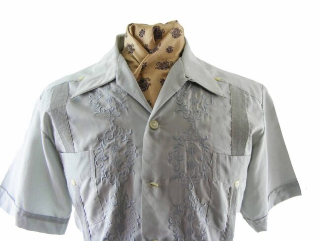 70s Grey Guayabera Shirt - L - Image 2