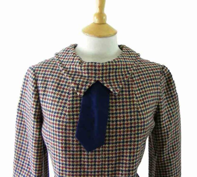 70s Hounds tooth Check Wool Dress - 12 - Image 2