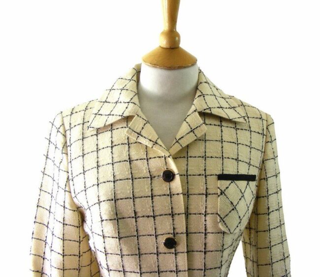 70s Ladies Checked Cream Colored Jacket- 8 - Image 2