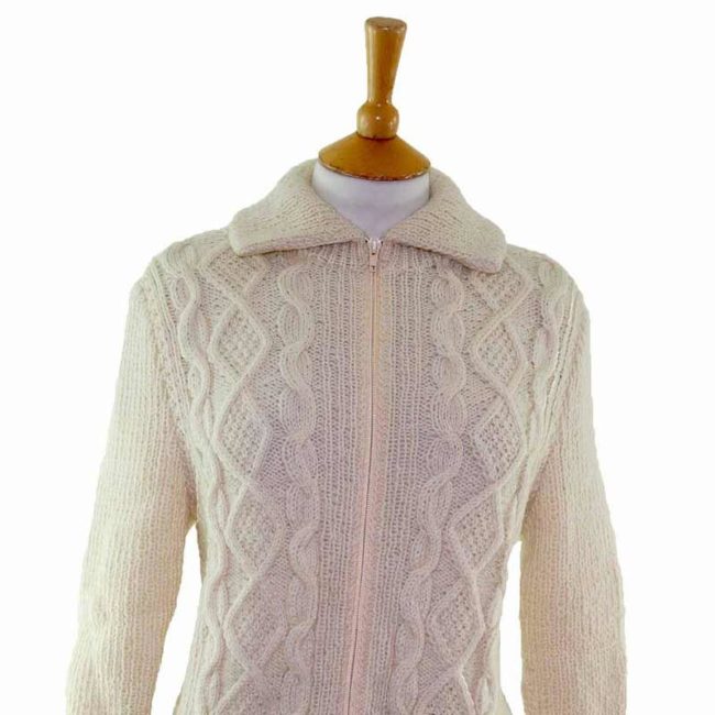 70s Ladies White Cable Knit Cardigan Womens Size - 10 - Image 3