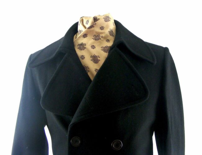 70s Mens Navy Blue Wool Pea Coat - M - Image 2