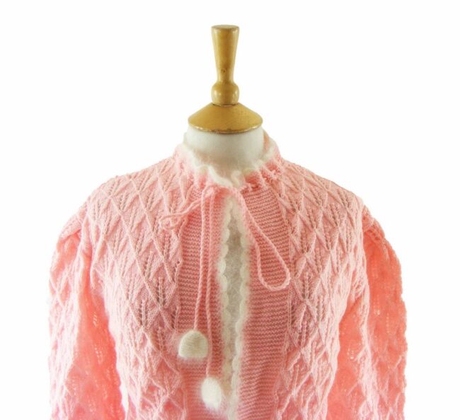 70s Pink Honeycomb Pattern Knitted Cardigan - 10 - Image 2