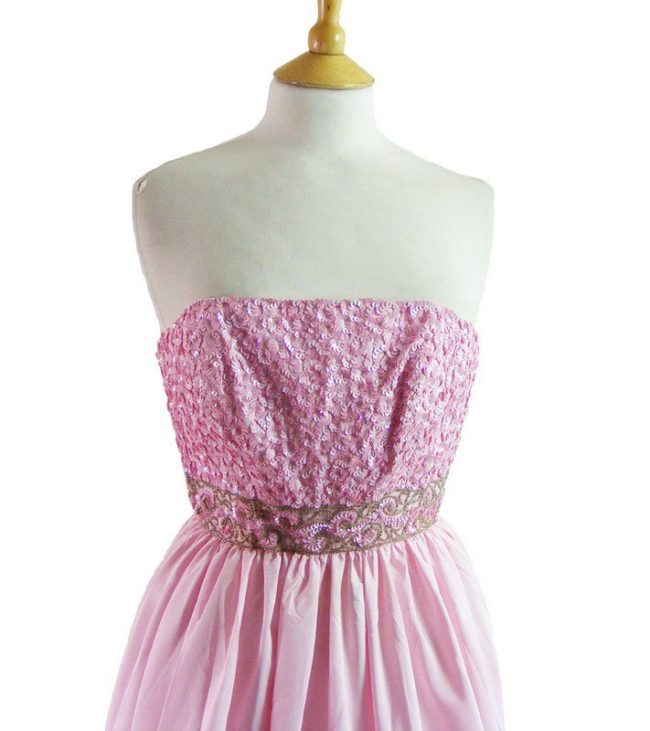 70s Pink Sequinned Beaded Evening Gown - Image 2