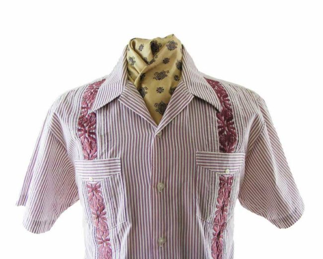 70s Purple Candy Stripe Guayabera Shirt - 2XL - Image 2
