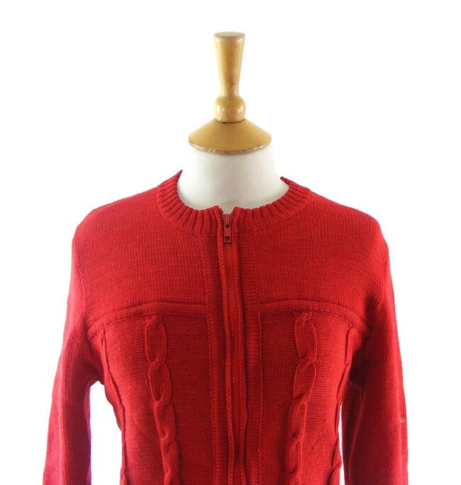 70s Red Ribbed Zip Up Cardigan - 10 - Image 2