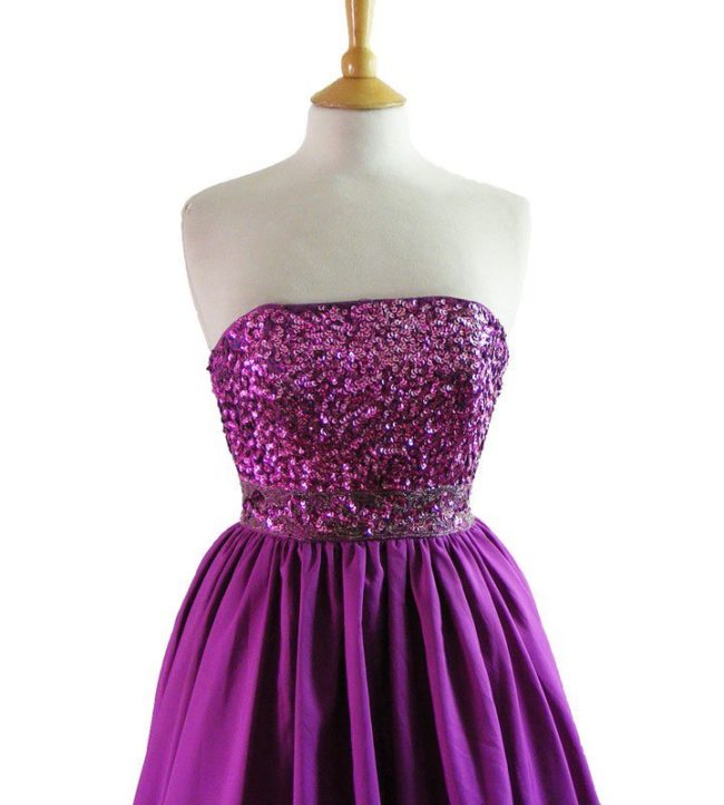 70s Sequinned Beaded Purple Evening Gown - Image 2