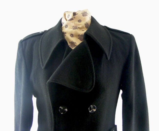 70s Style Mens Navy Blue Pea Coat - M - Image 2