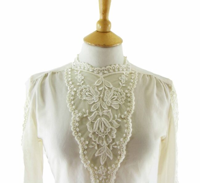 Close-up-of-70s-White-Lace-Semi-Transparent-Blouse