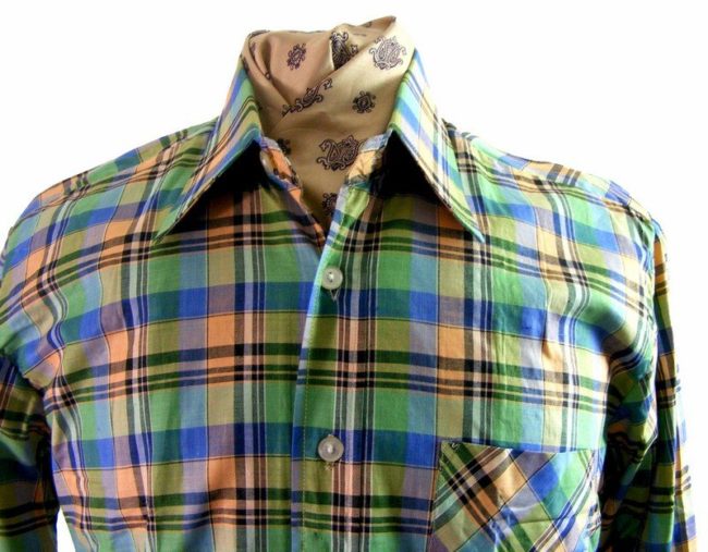 70s Yellow Blue & Green check shirt - L - Image 2