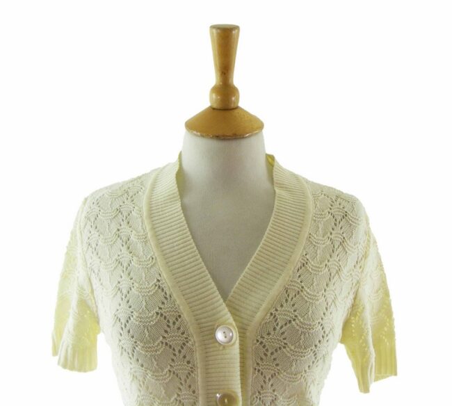 70s Yellow Knitted Short Sleeved Cardigan - 10 - Image 2