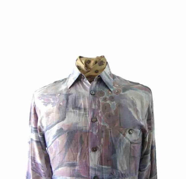 80s Abstract Flower Print Shirt - S - Image 2