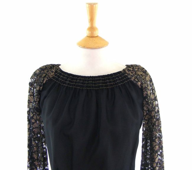 80s Black & Gold Lace Top - 10 - Image 2