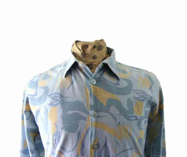 80s Blue Abstract Patterned Shirt - L - Image 2